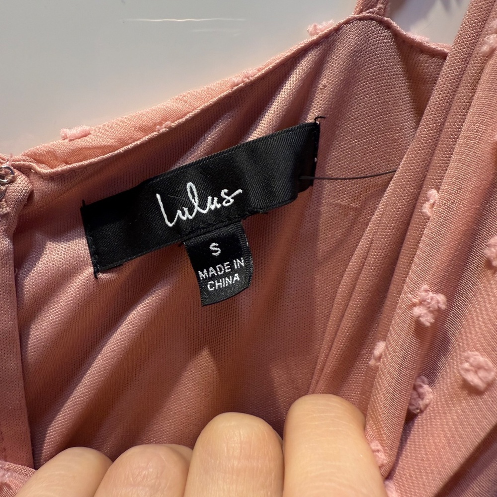 NWT S Lulus Love Stays True Pink Rose Swiss Dot Tiered Maxi Dress - Picture 5 of 16